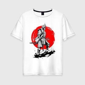 Женская футболка хлопок Oversize с принтом САМУРАЙ в Екатеринбурге, 100% хлопок | свободный крой, круглый ворот, спущенный рукав, длина до линии бедер
 | ninja | oni | samurai | shogun | путь воина. | самурай | самурай на коне | сёгун | токио | харакири | чёрный самурай | японский самурай