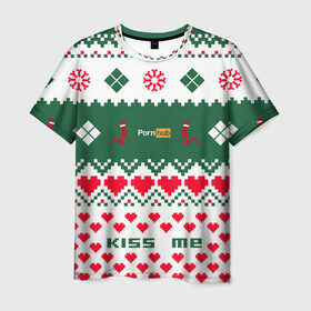 Мужская футболка 3D с принтом PORN HUB в Екатеринбурге, 100% полиэфир | прямой крой, круглый вырез горловины, длина до линии бедер | Тематика изображения на принте: 2021 | new year | новый 2021 год | новый год | поцелуй меня | с новым годом | свитер | свитер на новый год | сердечки