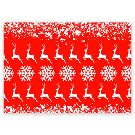 Поздравительная открытка с принтом New Year в Екатеринбурге, 100% бумага | плотность бумаги 280 г/м2, матовая, на обратной стороне линовка и место для марки
 | Тематика изображения на принте: christmas toys | deer | new year | red | snow | snowflakes | tree | елка | красный | новогодние игрушки | новый год | олени | свитер с оленями | снег | снежинки | футболка с оленями