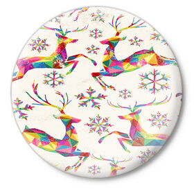 Значок с принтом Новогодние Олени в Екатеринбурге,  металл | круглая форма, металлическая застежка в виде булавки | Тематика изображения на принте: 