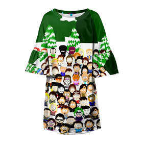Детское платье 3D с принтом Южный Парк / South Park . в Екатеринбурге, 100% полиэстер | прямой силуэт, чуть расширенный к низу. Круглая горловина, на рукавах — воланы | south park | ubisoft | woodland critter christmas | кенни | мультсериал | стэн | южный парк