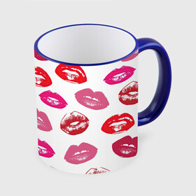 Кружка с принтом Губы в Екатеринбурге, керамика | ёмкость 330 мл | арт | бардовый | губы | косметика | красный | помада | поцелуи | поцелуй | рисунок | розовый