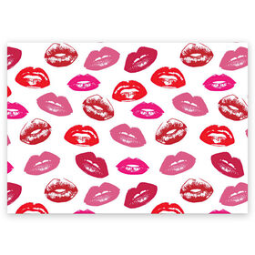 Поздравительная открытка с принтом Губы в Екатеринбурге, 100% бумага | плотность бумаги 280 г/м2, матовая, на обратной стороне линовка и место для марки
 | арт | бардовый | губы | косметика | красный | помада | поцелуи | поцелуй | рисунок | розовый