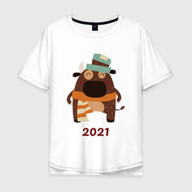 Мужская футболка хлопок Oversize с принтом Милый бык в Екатеринбурге, 100% хлопок | свободный крой, круглый ворот, “спинка” длиннее передней части | 