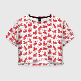 Женская футболка Crop-top 3D с принтом Новый год быка 2021 в Екатеринбурге, 100% полиэстер | круглая горловина, длина футболки до линии талии, рукава с отворотами | 2021 | bull | happy new year | pattern | бык | животное | зимняя | новогодняя | паттерн | подарочная | узор