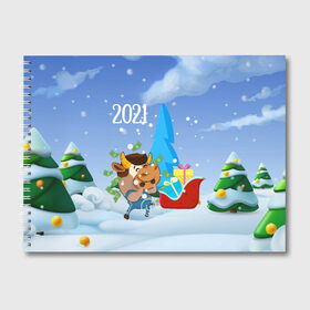 Альбом для рисования с принтом Новый год 2021 в Екатеринбурге, 100% бумага
 | матовая бумага, плотность 200 мг. | 2021 | 7 января | bull | newyear | santa | бык | быки | бычок | год быка | дед мороз | корова | новогодние каникулы | новогодние праздники | новый 2021 | новый год | новый год 2021 | рождество | сани | санта | санта клаус