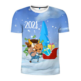 Мужская футболка 3D спортивная с принтом Новый год 2021 в Екатеринбурге, 100% полиэстер с улучшенными характеристиками | приталенный силуэт, круглая горловина, широкие плечи, сужается к линии бедра | Тематика изображения на принте: 2021 | 7 января | bull | newyear | santa | бык | быки | бычок | год быка | дед мороз | корова | новогодние каникулы | новогодние праздники | новый 2021 | новый год | новый год 2021 | рождество | сани | санта | санта клаус