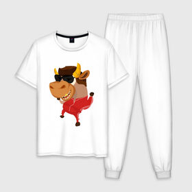 Мужская пижама хлопок с принтом Бычара 2021 в Екатеринбурге, 100% хлопок | брюки и футболка прямого кроя, без карманов, на брюках мягкая резинка на поясе и по низу штанин
 | 