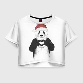 Женская футболка Crop-top 3D с принтом Панда Клаус в Екатеринбурге, 100% полиэстер | круглая горловина, длина футболки до линии талии, рукава с отворотами | 2021 | 21 | 2k21 | 2к21 | chrystmas | happy | marry | new | panda | santa | snow | winter | xmas | year | год | годом | дед | елка | елки | клаус | лес | мороз | настроение | новогоднее | новогоднему | новый | новым | панда | по | рождество | с