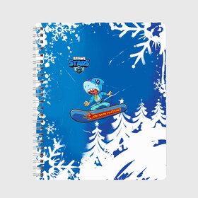 Тетрадь с принтом Brawl Stars (Snowboarding) в Екатеринбурге, 100% бумага | 48 листов, плотность листов — 60 г/м2, плотность картонной обложки — 250 г/м2. Листы скреплены сбоку удобной пружинной спиралью. Уголки страниц и обложки скругленные. Цвет линий — светло-серый
 | brawl | break dance | leon | moba | skateboard | stars | supercell | surfing | игра | коллаборация | коллаж | колоборация | паттерн