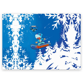 Поздравительная открытка с принтом Brawl Stars (Snowboarding) в Екатеринбурге, 100% бумага | плотность бумаги 280 г/м2, матовая, на обратной стороне линовка и место для марки
 | brawl | break dance | leon | moba | skateboard | stars | supercell | surfing | игра | коллаборация | коллаж | колоборация | паттерн