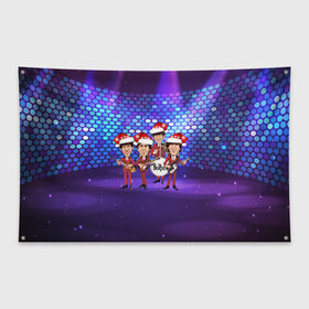 Флаг-баннер с принтом Новогодний концерт Битлз в Екатеринбурге, 100% полиэстер | размер 67 х 109 см, плотность ткани — 95 г/м2; по краям флага есть четыре люверса для крепления | Тематика изображения на принте: битлз | битлы | год | джон | концерт | леннон | новогодний | новый | рождество | сцена