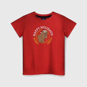 Детская футболка хлопок с принтом Happy holidays! в Екатеринбурге, 100% хлопок | круглый вырез горловины, полуприлегающий силуэт, длина до линии бедер | cartoon network | grizz | vdkimel | we bare bears | вся правда о медведях | гризли