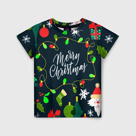 Детская футболка 3D с принтом Merry Christmas в Екатеринбурге, 100% гипоаллергенный полиэфир | прямой крой, круглый вырез горловины, длина до линии бедер, чуть спущенное плечо, ткань немного тянется | 2020 | 2021 | new year | гирлянда | дед мороз | елка | зеленый | игрушка | клаус | конфеты | нг | новый год | носок | перчатка | подарок | рождество | с | санта | сладости | снег | снеговик | снежинка | шапка | шары