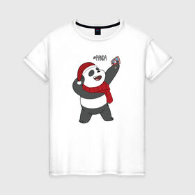 Женская футболка хлопок с принтом Panda в Екатеринбурге, 100% хлопок | прямой крой, круглый вырез горловины, длина до линии бедер, слегка спущенное плечо | cartoon network | panda | vdkimel | we bare bears | вся правда о медведях | панда