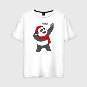 Женская футболка хлопок Oversize с принтом Panda в Екатеринбурге, 100% хлопок | свободный крой, круглый ворот, спущенный рукав, длина до линии бедер
 | cartoon network | panda | vdkimel | we bare bears | вся правда о медведях | панда
