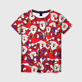 Женская футболка 3D с принтом Дед Санта в Екатеринбурге, 100% полиэфир ( синтетическое хлопкоподобное полотно) | прямой крой, круглый вырез горловины, длина до линии бедер | 2021 | 2022 | new year | tiger | гирлянда | год тигра | дед мороз | елка | клаус | конфеты | нг | новый год | носок | подарок | рождество | с | санта | снег | снеговик | снежинка | шары