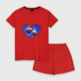 Женская пижама с шортиками хлопок с принтом Два любящих сердца в Екатеринбурге, 100% хлопок | футболка прямого кроя, шорты свободные с широкой мягкой резинкой | 