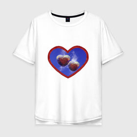 Мужская футболка хлопок Oversize с принтом Два любящих сердца в Екатеринбурге, 100% хлопок | свободный крой, круглый ворот, “спинка” длиннее передней части | 