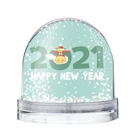 Снежный шар с принтом Happy New Year 2021 в Екатеринбурге, Пластик | Изображение внутри шара печатается на глянцевой фотобумаге с двух сторон | bull | christmas | holiday | new year | snow | symbol | winter | бык | бычок | зима | новый год | праздник | рождество | символ | снег