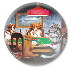 Значок с принтом Собаки играют в покер в Екатеринбурге,  металл | круглая форма, металлическая застежка в виде булавки | a friend in need | art | artist | bets | buldog | cards | chips | dogs | gambling | games | memes | picture | poker | азартные игры | бульдог | друг познается в беде | искусство | картина | карты | мемы | покер | сенбернар | собаки | собачки | ставки