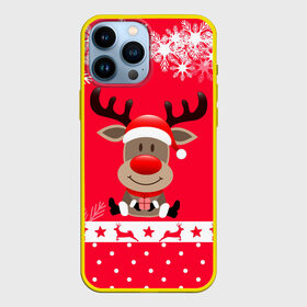 Чехол для iPhone 13 Pro Max с принтом Олень с подарком в Екатеринбурге,  |  | 2021 | new year | деда мороза | к нам приходит | клауса | костюм | новогодний | новый год | праздник | рождество | рудольф | санты | снег | снежинки | снежок | узор