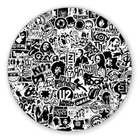 Коврик для мышки круглый с принтом Rock Band Logos в Екатеринбурге, резина и полиэстер | круглая форма, изображение наносится на всю лицевую часть | Тематика изображения на принте: ac dc | linkin park | music | queen | radiohead | rock | rock band logos | линкин парк | музыка | ретро | рок группа | элвис
