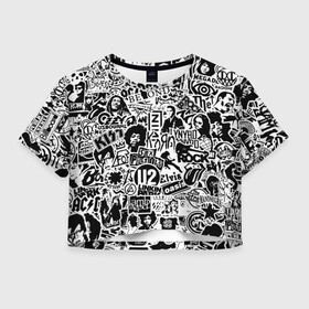 Женская футболка Crop-top 3D с принтом Rock Band Logos в Екатеринбурге, 100% полиэстер | круглая горловина, длина футболки до линии талии, рукава с отворотами | ac dc | linkin park | music | queen | radiohead | rock | rock band logos | линкин парк | музыка | ретро | рок группа | элвис