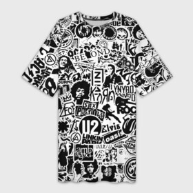 Платье-футболка 3D с принтом Rock Band Logos в Екатеринбурге,  |  | ac dc | linkin park | music | queen | radiohead | rock | rock band logos | линкин парк | музыка | ретро | рок группа | элвис