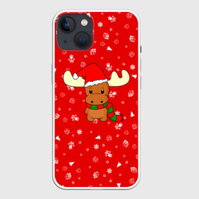 Чехол для iPhone 13 с принтом НОВОГОДНИЙ ОЛЕНЁНОК в Екатеринбурге,  |  | 2021 | christmas | merry christmas | santa claus | дед мороз | новогодний оленёнок | новогодний олень | новый год | новый год 2021 | оленёнок | олень | рождественский олень | рождество | санта | санта клаус