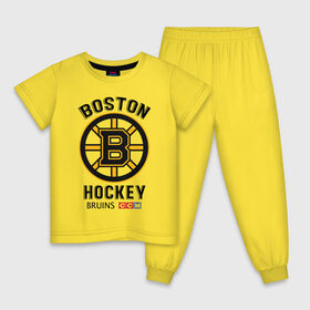 Детская пижама хлопок с принтом BOSTON BRUINS NHL в Екатеринбурге, 100% хлопок |  брюки и футболка прямого кроя, без карманов, на брюках мягкая резинка на поясе и по низу штанин
 | Тематика изображения на принте: black | boston | bruins | hockey | ice | logo | nhl | sport | usa | бостон | брюинз | кубок | логотип | нхл | спорт | стэнли | хоккей