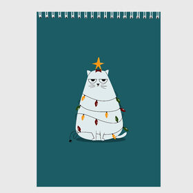 Скетчбук с принтом Кото-ёлка в Екатеринбурге, 100% бумага
 | 48 листов, плотность листов — 100 г/м2, плотность картонной обложки — 250 г/м2. Листы скреплены сверху удобной пружинной спиралью | claus | happy new year | merry christmas | santa | snowman | дед мороз | елка | клаус | новый год | рождество | с новым годом | санта | снеговик