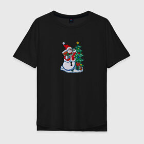 Мужская футболка хлопок Oversize с принтом С новым годом! в Екатеринбурге, 100% хлопок | свободный крой, круглый ворот, “спинка” длиннее передней части | claus | happy new year | merry christmas | santa | snowman | дед мороз | елка | клаус | новый год | рождество | с новым годом | санта | снеговик