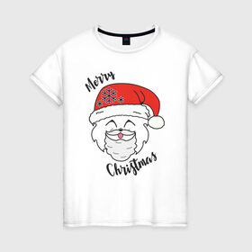 Женская футболка хлопок с принтом Merry Furry Christmas! в Екатеринбурге, 100% хлопок | прямой крой, круглый вырез горловины, длина до линии бедер, слегка спущенное плечо | 