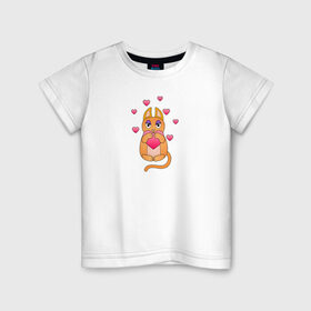Детская футболка хлопок с принтом Влюблённая кошечка в Екатеринбурге, 100% хлопок | круглый вырез горловины, полуприлегающий силуэт, длина до линии бедер | 