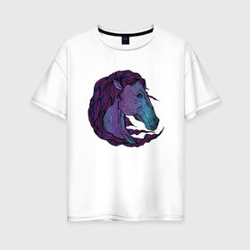 Женская футболка хлопок Oversize с принтом Конь в Екатеринбурге, 100% хлопок | свободный крой, круглый ворот, спущенный рукав, длина до линии бедер
 | tayavuk | графика | конь | лошадь | рисунок