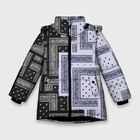 Зимняя куртка для девочек 3D с принтом 3D Бандана v white-black в Екатеринбурге, ткань верха — 100% полиэстер; подклад — 100% полиэстер, утеплитель — 100% полиэстер. | длина ниже бедра, удлиненная спинка, воротник стойка и отстегивающийся капюшон. Есть боковые карманы с листочкой на кнопках, утяжки по низу изделия и внутренний карман на молнии. 

Предусмотрены светоотражающий принт на спинке, радужный светоотражающий элемент на пуллере молнии и на резинке для утяжки. | fashiom | fire | game | hip hop | rap | street style | top | игра | мода | огонь | рэп | топ | уличный стиль | хип хоп