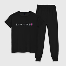 Женская пижама хлопок с принтом Darksiders 3 Logo (Z) в Екатеринбурге, 100% хлопок | брюки и футболка прямого кроя, без карманов, на брюках мягкая резинка на поясе и по низу штанин | 
