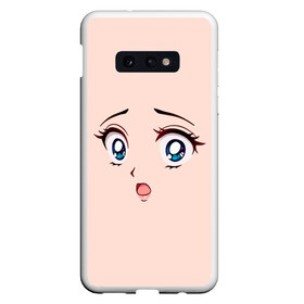 Чехол для Samsung S10E с принтом Scared anime face в Екатеринбурге, Силикон | Область печати: задняя сторона чехла, без боковых панелей | Тематика изображения на принте: angry | anime | art | big | eyes | face | girl | kawaii | manga | scared | style | аниме | арт | глаза | девушка | испуганная | кавай | лицо | манга