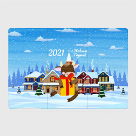 Магнитный плакат 3Х2 с принтом с Новым 2021 Годом! в Екатеринбурге, Полимерный материал с магнитным слоем | 6 деталей размером 9*9 см | Тематика изображения на принте: 2021 | 7 января | bull | newyear | santa | бык | быки | бычок | год быка | дед мороз | корова | новогодние каникулы | новогодние праздники | новый 2021 | новый год | новый год 2021 | рождество | сани | санта | санта клаус