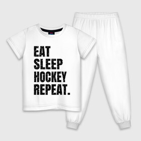 Детская пижама хлопок с принтом EAT SLEEP HOCKEY REPEAT в Екатеринбурге, 100% хлопок |  брюки и футболка прямого кроя, без карманов, на брюках мягкая резинка на поясе и по низу штанин
 | boston | bruins | capitals | detroit | eat | eat sleep hockey repeat | hockey | nhl | penguins | pittsburgh | red wings | repeat | sleep | washington | вашингтон кэпиталз | нхл | питтсбург пингвинз | хокей | хоккей