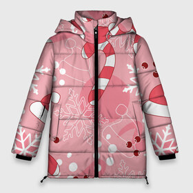 Женская зимняя куртка 3D с принтом Новогодний узор на розовом в Екатеринбурге, верх — 100% полиэстер; подкладка — 100% полиэстер; утеплитель — 100% полиэстер | длина ниже бедра, силуэт Оверсайз. Есть воротник-стойка, отстегивающийся капюшон и ветрозащитная планка. 

Боковые карманы с листочкой на кнопках и внутренний карман на молнии | красный | новый год | розовый | санта | снежинка | узор | шапка