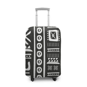 Чехол для чемодана 3D с принтом Этнический узор в Екатеринбурге, 86% полиэфир, 14% спандекс | двустороннее нанесение принта, прорези для ручек и колес | ацтеки | индийский | народный | узор | черно белый | этника | этнический | этно