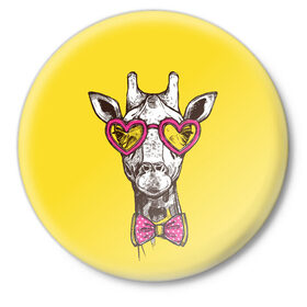 Значок с принтом Жираф в Екатеринбурге,  металл | круглая форма, металлическая застежка в виде булавки | Тематика изображения на принте: бабочка | винтаж | графика | жираф | очки | ретро | рисунок | сердечки | хипстер