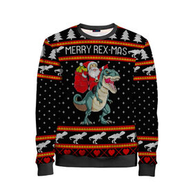 Детский свитшот 3D с принтом Merry Rex-mas в Екатеринбурге, 100% полиэстер | свободная посадка, прямой крой, мягкая тканевая резинка на рукавах и понизу свитшота | 2020 | 2021 | christmas | dino | happy | merry | new year | rex | santa | sweater | t rex | ugly christmas | динозавр | зима | новогодний | новогодняя | новый год | рождественский | рождественский свитер | рождество | санта | свитер | снег