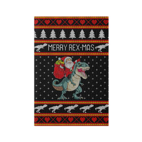 Обложка для паспорта матовая кожа с принтом Merry Rex-mas в Екатеринбурге, натуральная матовая кожа | размер 19,3 х 13,7 см; прозрачные пластиковые крепления | 2020 | 2021 | christmas | dino | happy | merry | new year | rex | santa | sweater | t rex | ugly christmas | динозавр | зима | новогодний | новогодняя | новый год | рождественский | рождественский свитер | рождество | санта | свитер | снег