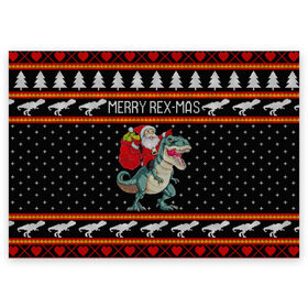 Поздравительная открытка с принтом Merry Rex-mas в Екатеринбурге, 100% бумага | плотность бумаги 280 г/м2, матовая, на обратной стороне линовка и место для марки
 | 2020 | 2021 | christmas | dino | happy | merry | new year | rex | santa | sweater | t rex | ugly christmas | динозавр | зима | новогодний | новогодняя | новый год | рождественский | рождественский свитер | рождество | санта | свитер | снег