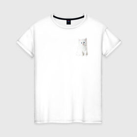 Женская футболка хлопок с принтом Белый котик в Екатеринбурге, 100% хлопок | прямой крой, круглый вырез горловины, длина до линии бедер, слегка спущенное плечо | белый | кот | котенок | котик | маленький | милый | пушистый