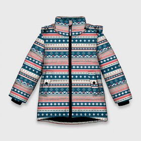 Зимняя куртка для девочек 3D с принтом Геометрический узор в Екатеринбурге, ткань верха — 100% полиэстер; подклад — 100% полиэстер, утеплитель — 100% полиэстер. | длина ниже бедра, удлиненная спинка, воротник стойка и отстегивающийся капюшон. Есть боковые карманы с листочкой на кнопках, утяжки по низу изделия и внутренний карман на молнии. 

Предусмотрены светоотражающий принт на спинке, радужный светоотражающий элемент на пуллере молнии и на резинке для утяжки. | Тематика изображения на принте: background | geometry | pattern | shapes | stripes | texture | геометрия | полоски | текстура | узор | фигуры | фон