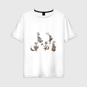 Женская футболка хлопок Oversize с принтом Звери в Екатеринбурге, 100% хлопок | свободный крой, круглый ворот, спущенный рукав, длина до линии бедер
 | животные | звери | картинки | кролики | лис | медведь | милый | популярные | прикольные | сказки | смешные